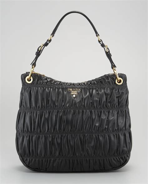 prada gaufre hobo pleated nappa nereo|PRADA Nappa Gaufre Hobo Nero Black 225926 .